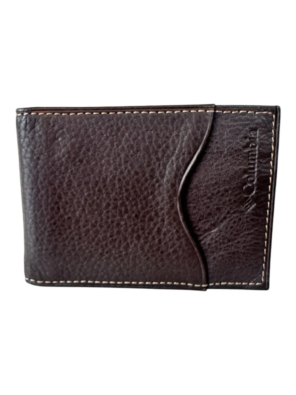 Columbia Genuine Leather Card Holder Money Clip Dark Brown Wallet